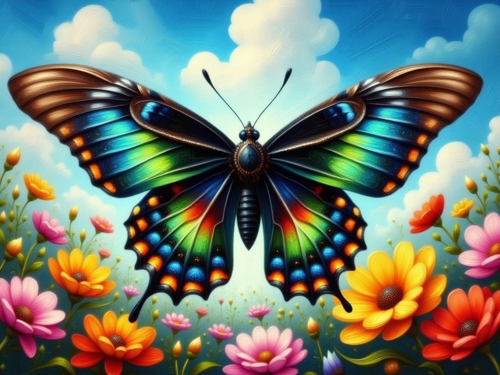 Impasto Oil Painting of a Swallowtail Butterfly in Flight