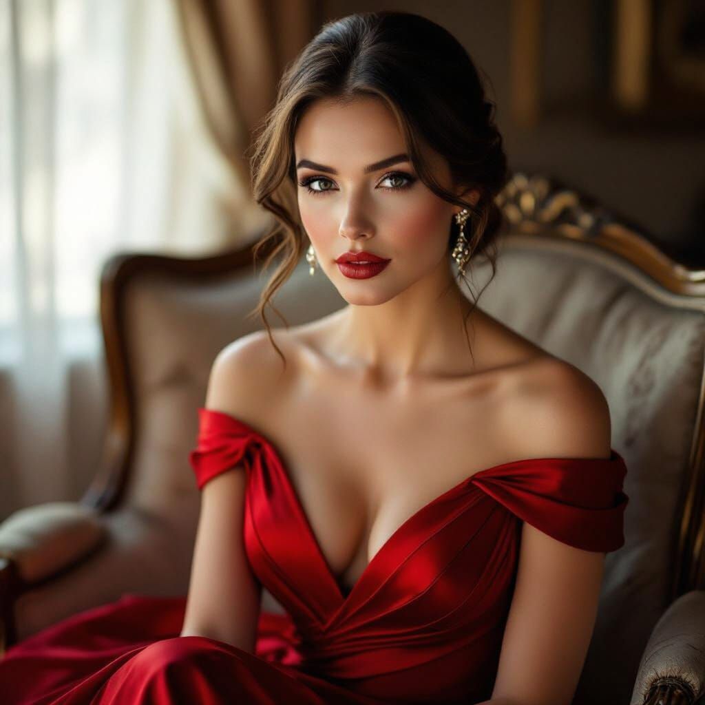 Sophisticated Woman in Scarlet Red Dress