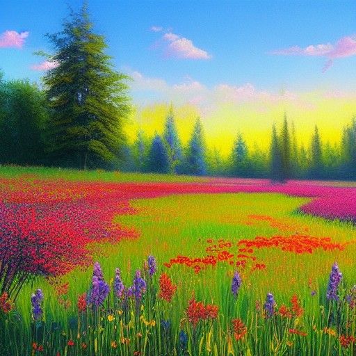 Spring Flower Meadow Oil Painting