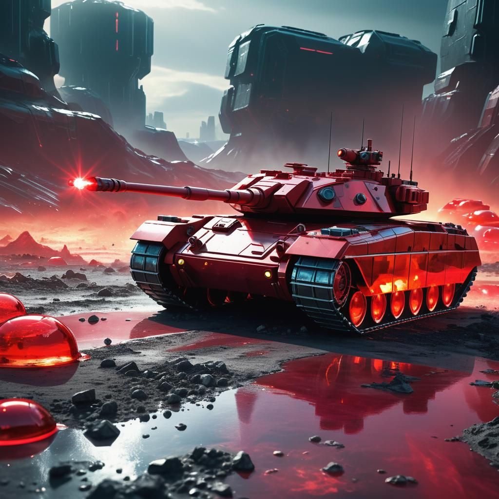 battle tank made of clear red jello
