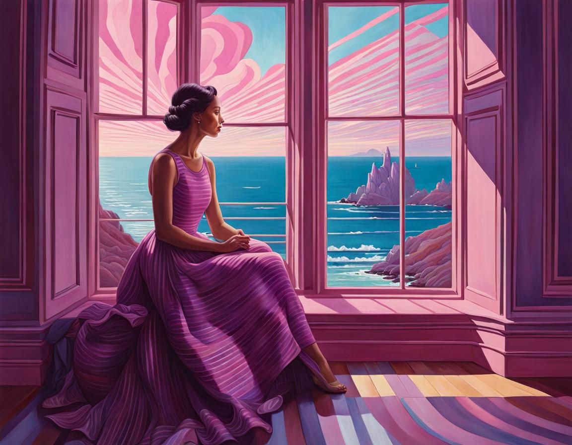 Iridescent Woman Painting Seascape in Pop Surrealism