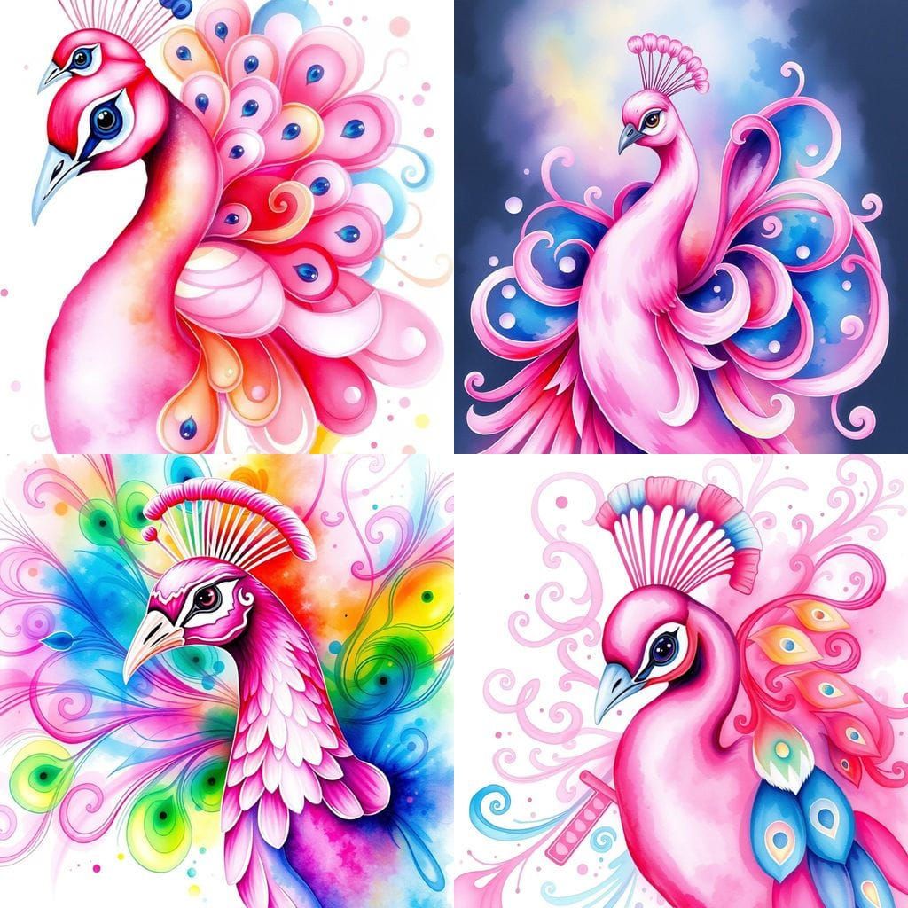 Whimsical Watercolour Peacock with Vibrant Swirls
