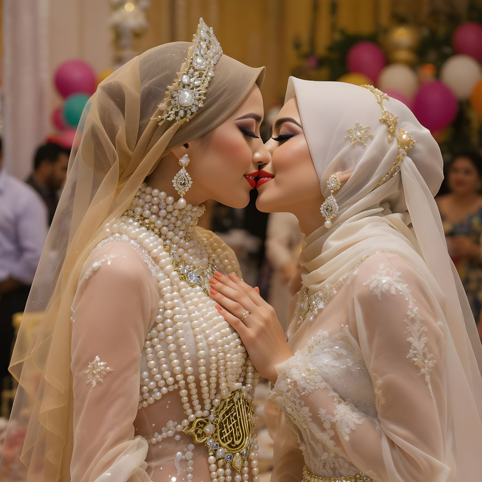 Elegant Asian Wedding Kiss in Pop Art Style