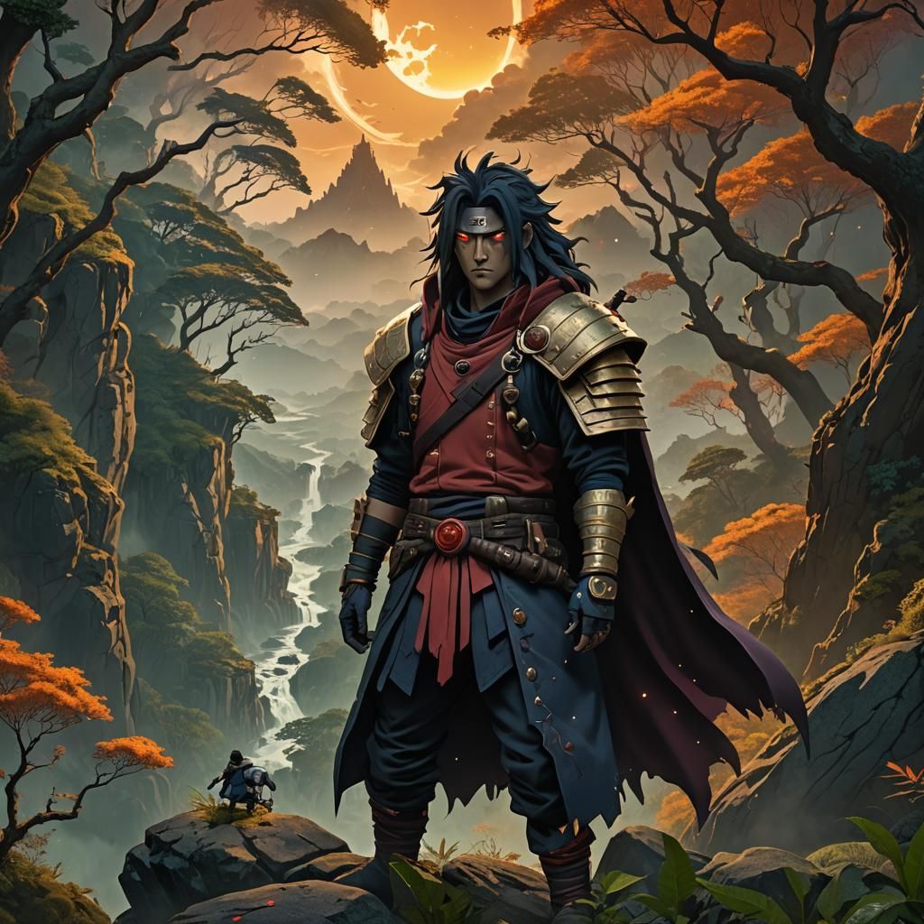 Madara Uchiha Overlooks Mystical Forest: Fantasy Anime Art