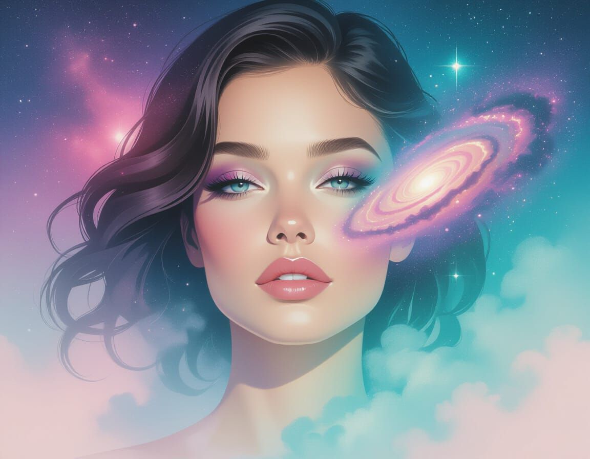 Cosmic Woman: A Surreal Airbrush Portrait