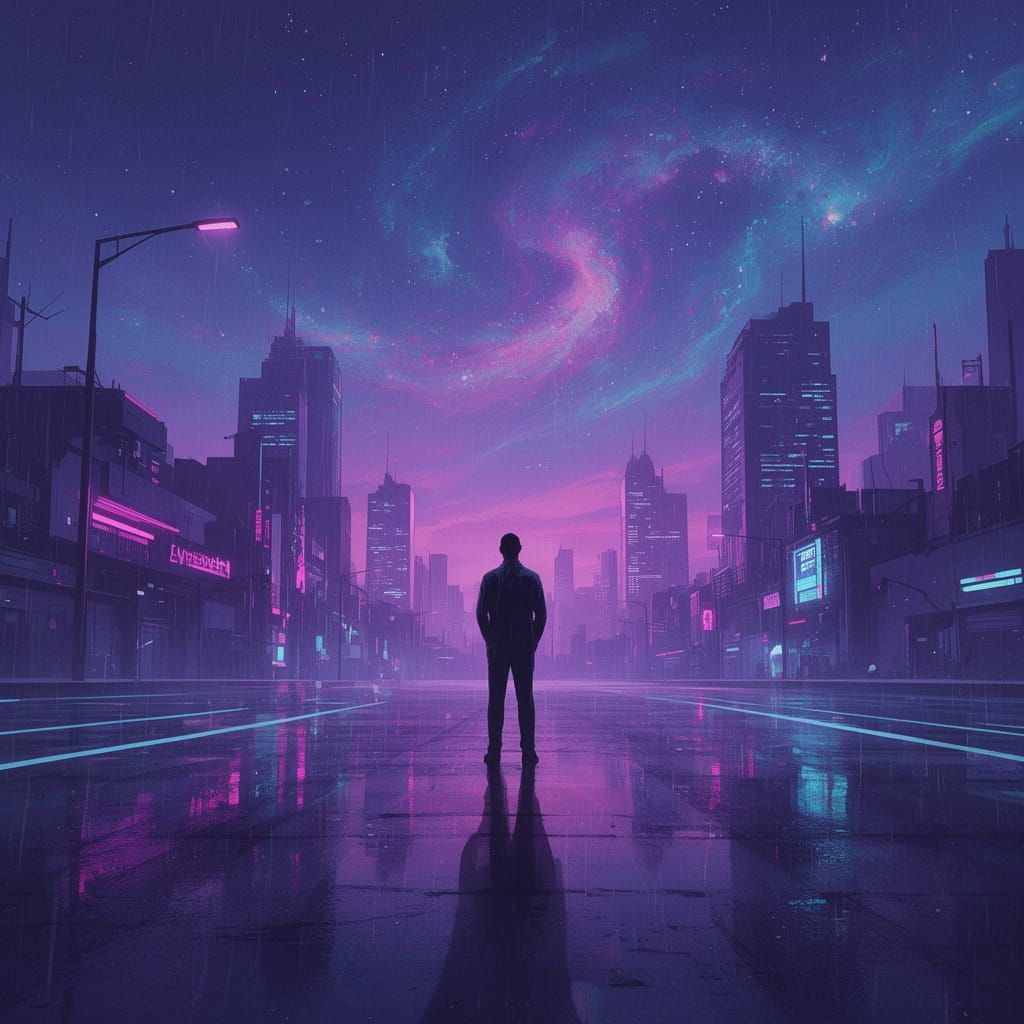 Synthwave Cityscape: Contemplating Life and Death