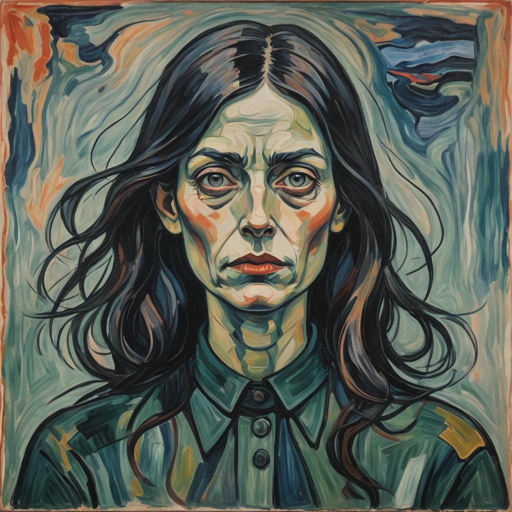 Angst-Ridden Portrait in the Style of Edvard Munch