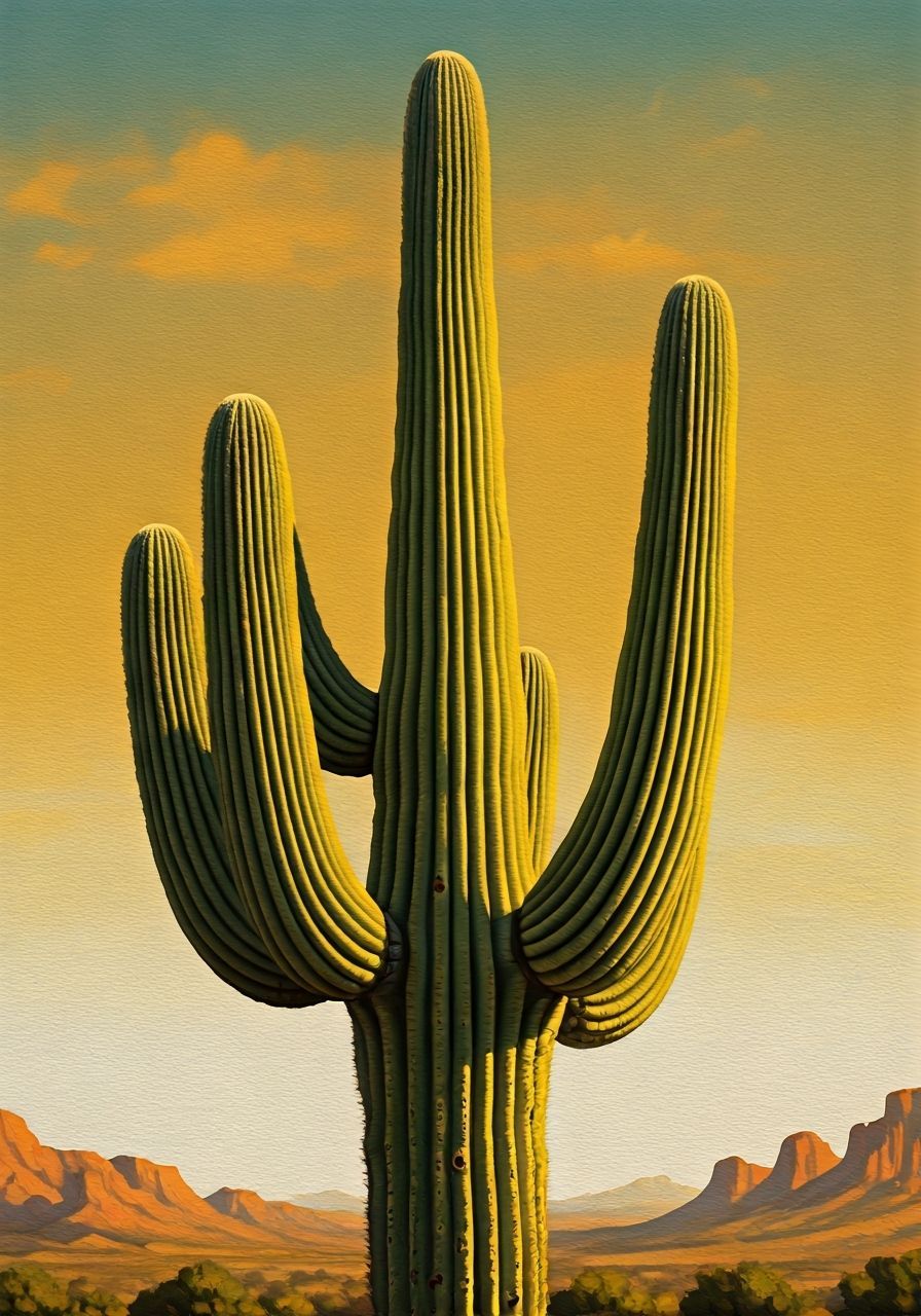 Saguaro Cactus in Western Art Style