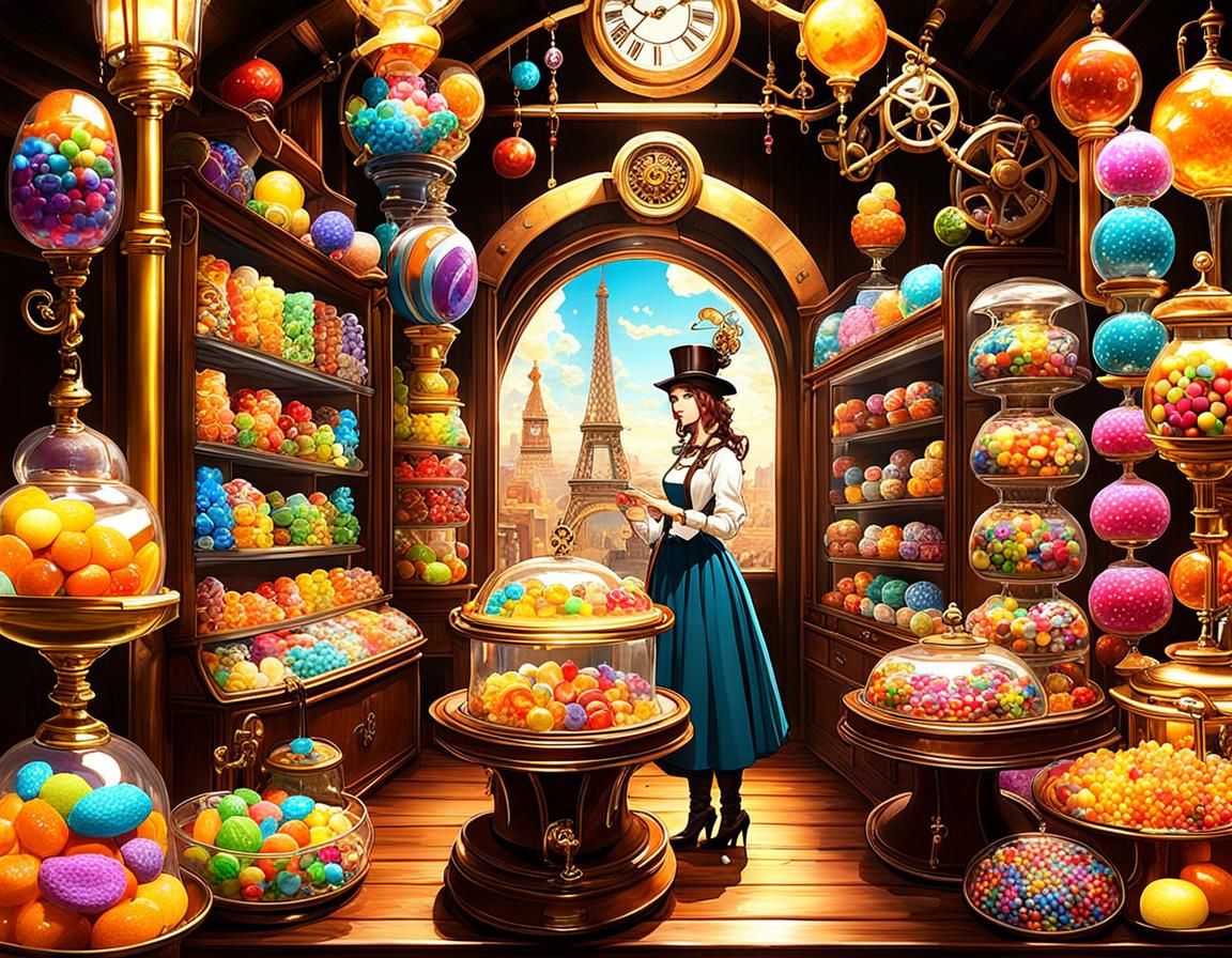 Steampunk Woman in Anime Style Candy Art