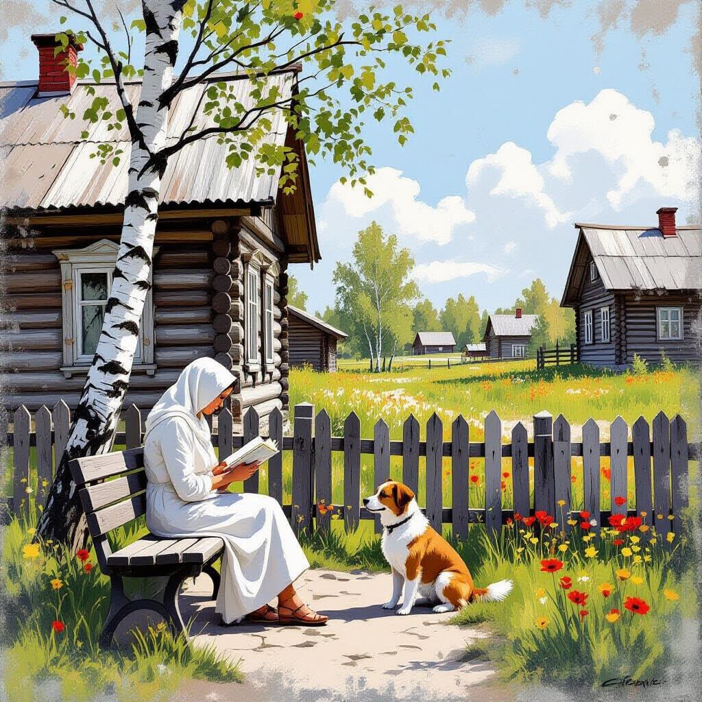 Double Exposure: Woman Reading with Dog