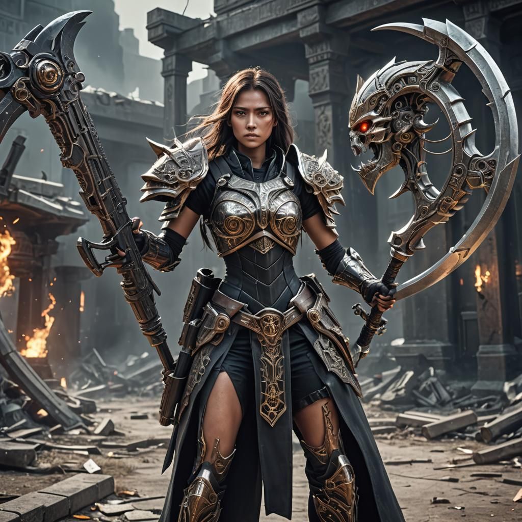 Female Warrior with Hex Tech Scythe Cannon