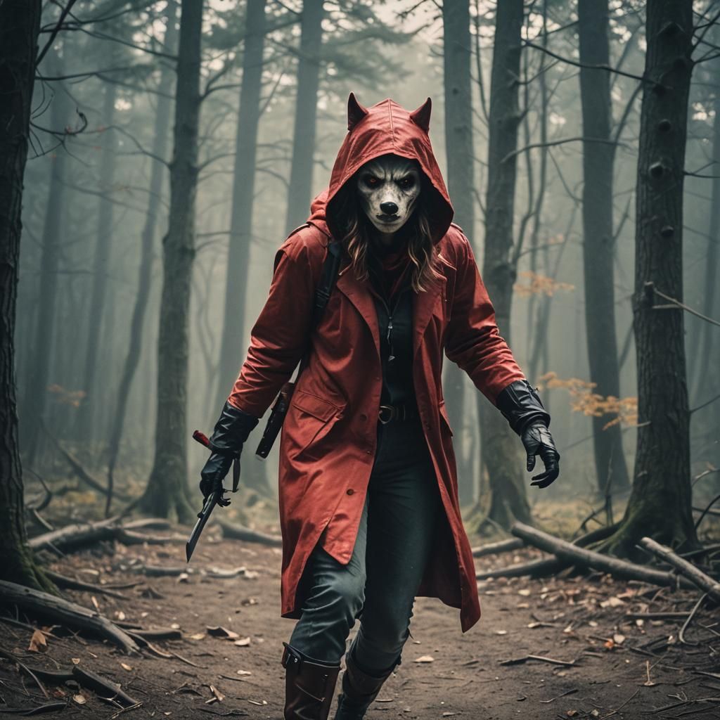 Cinematic Female Werewolf in Red Hood