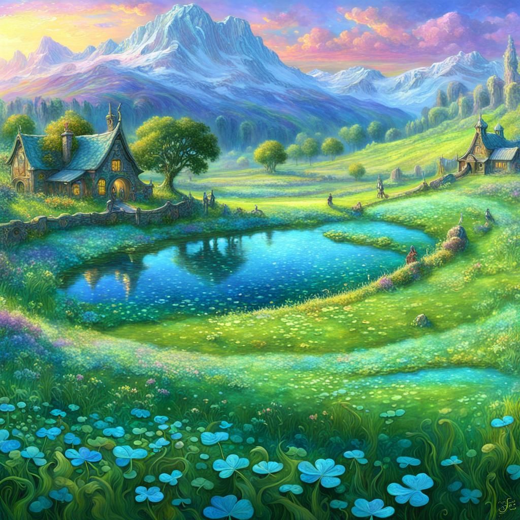 Pixies Farming Shamrock Meadow in Pastel Colors