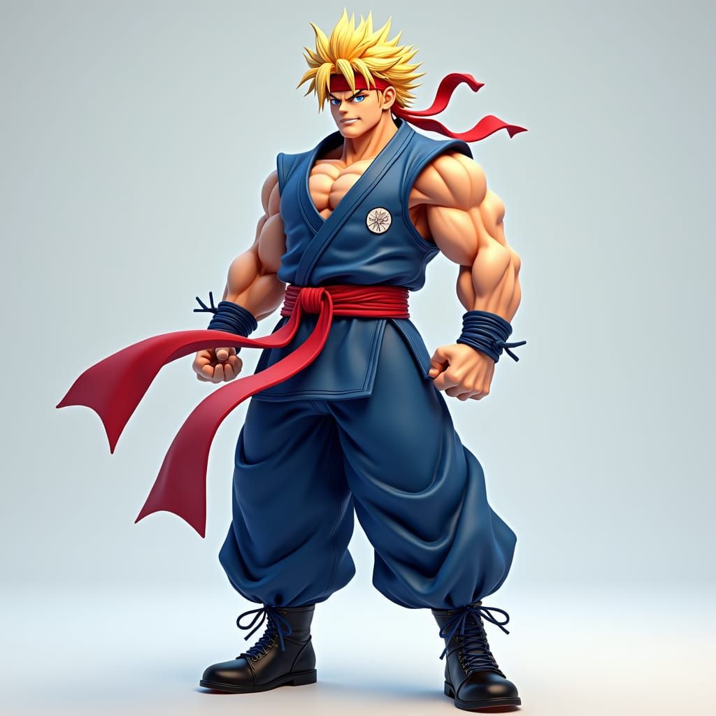Anime Warrior with Golden Hair in 3D Style