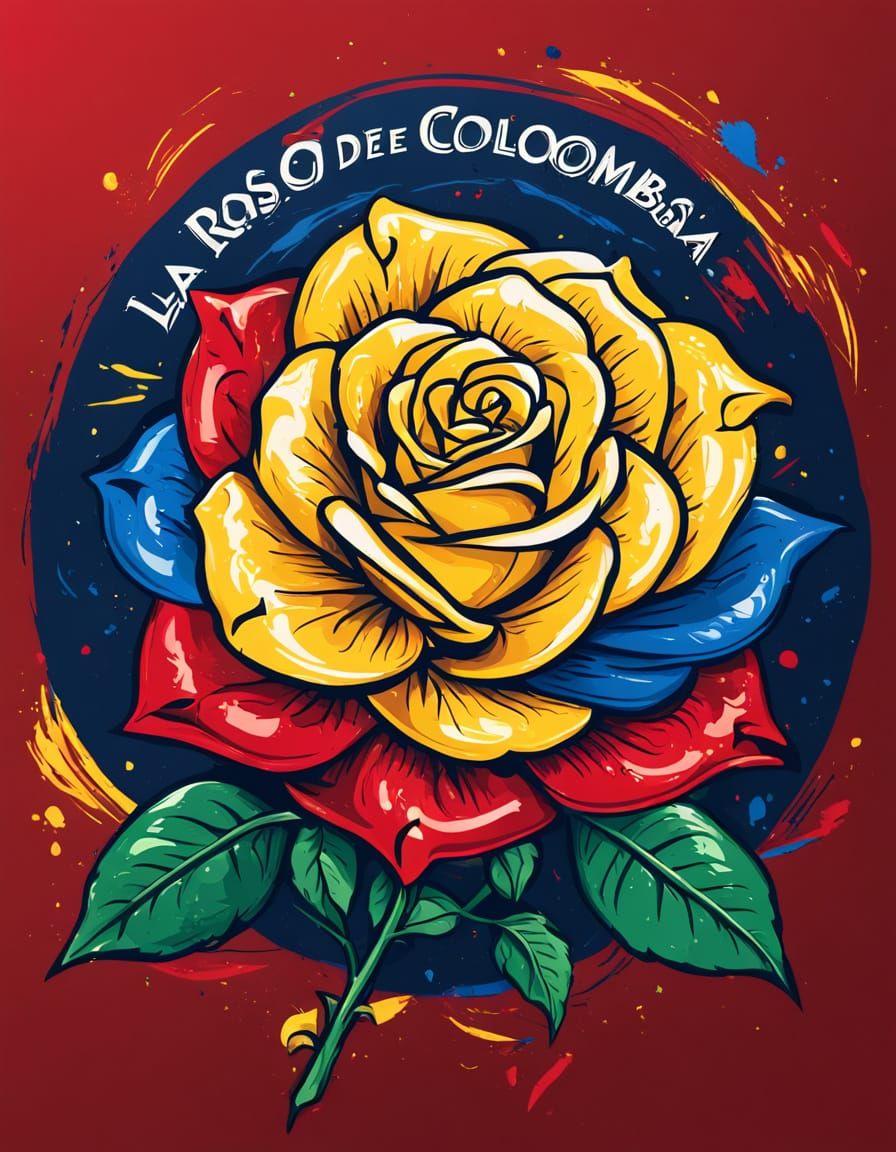Colombian Rose Emblem in Vibrant Calligraphy