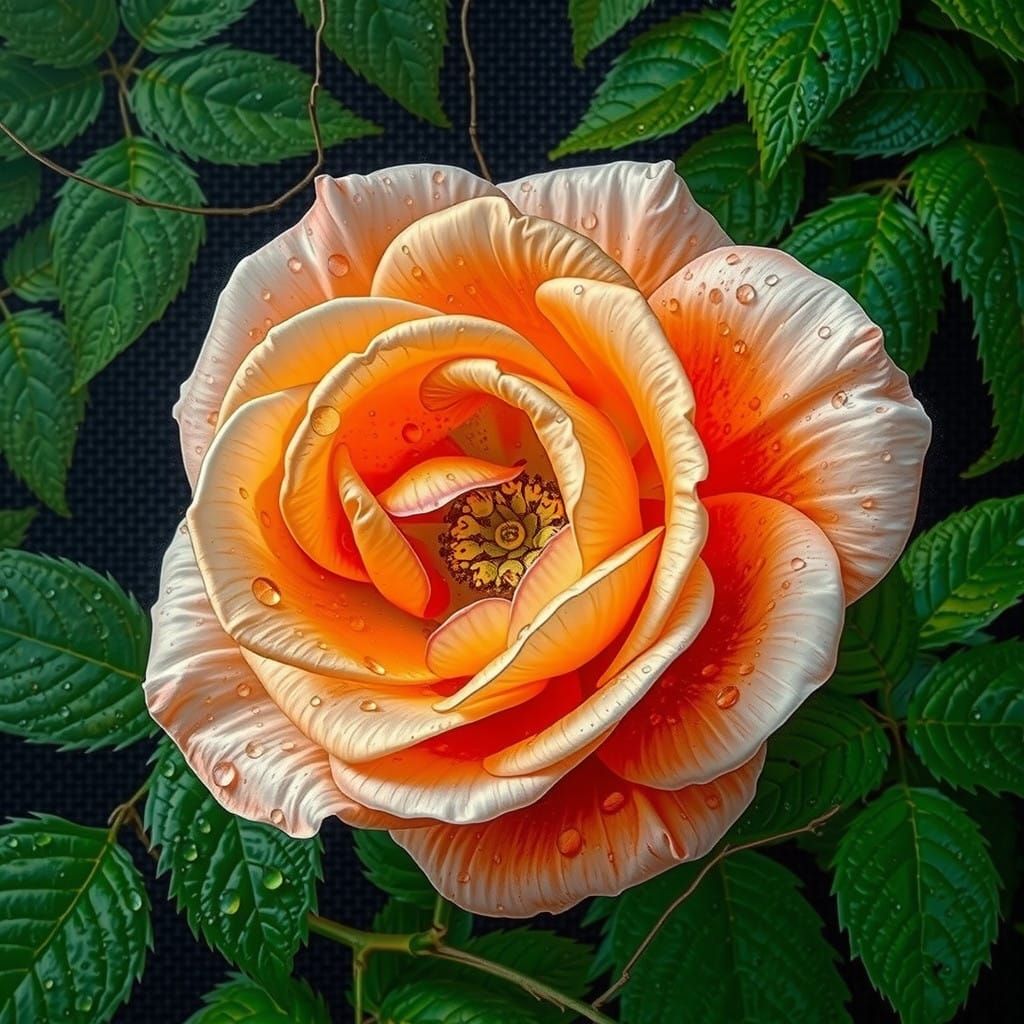 Realistic Peach Rose in a Lush Green Garden