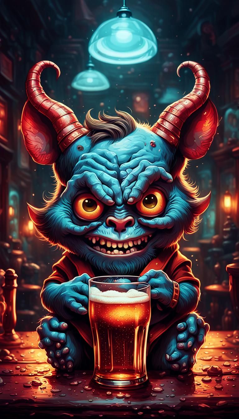 Devilish Pub Scene in Hyperdetailed 3D Art