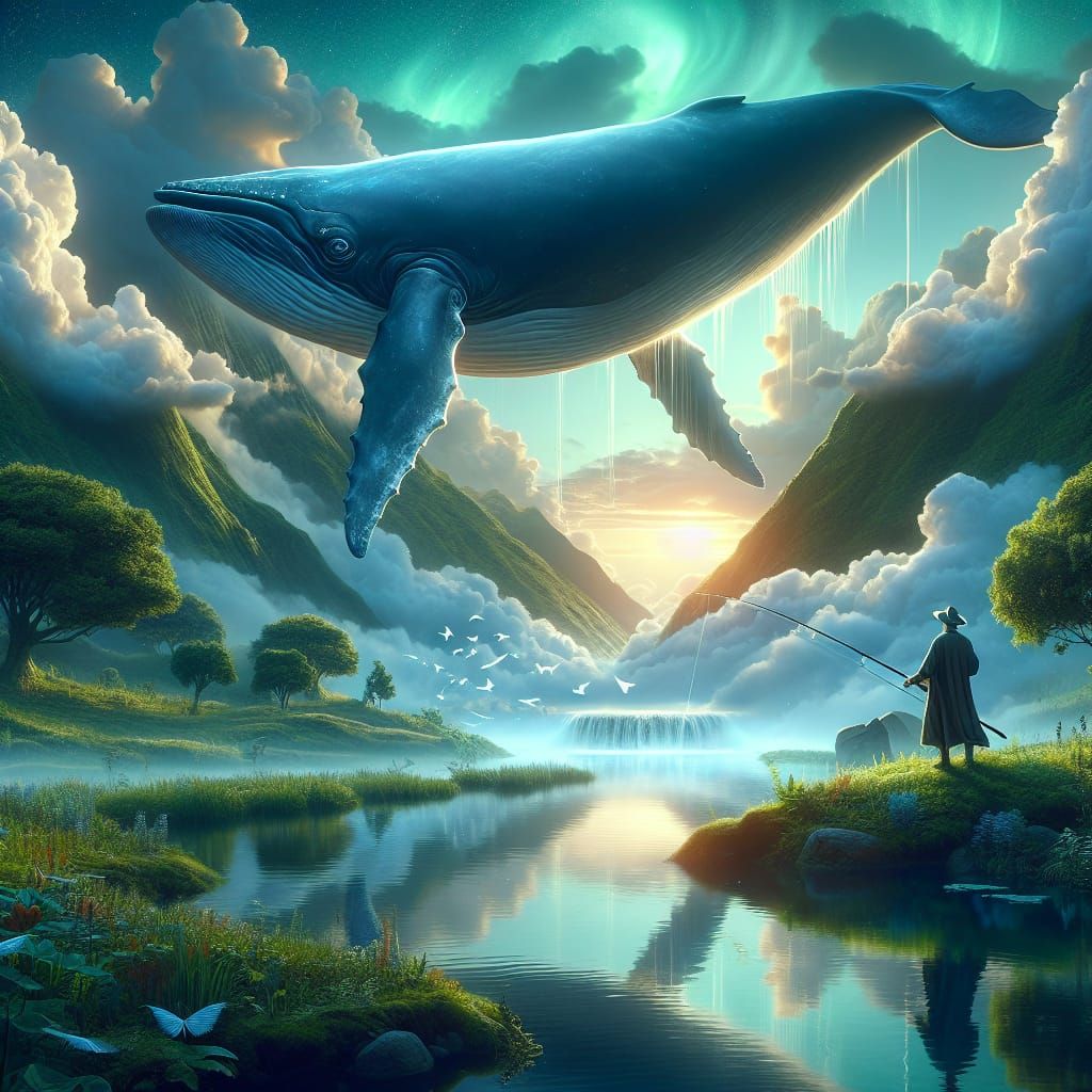Majestic Whale Swims Through Clouds in Fantasy Art