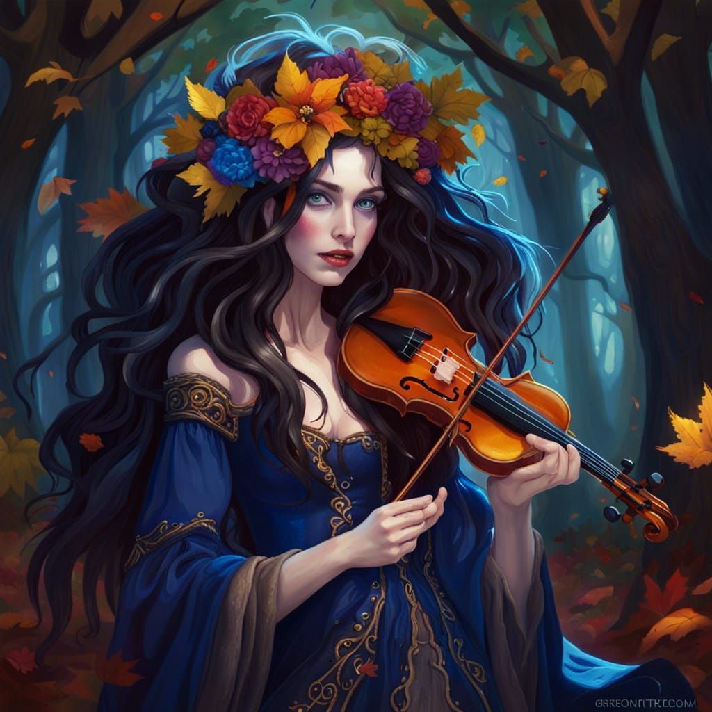 Gothic Autumn Fairy Princess Plays Violin