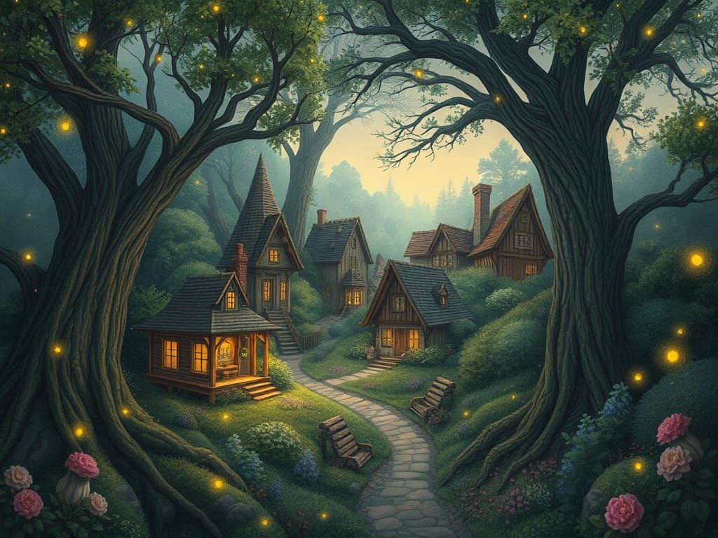 Whimsical Village in Enchanted Forest