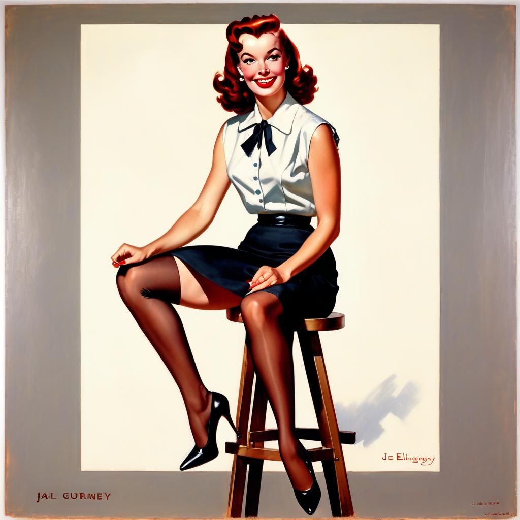 Vintage Pin-Up Girl Illustration in Elvgren Style