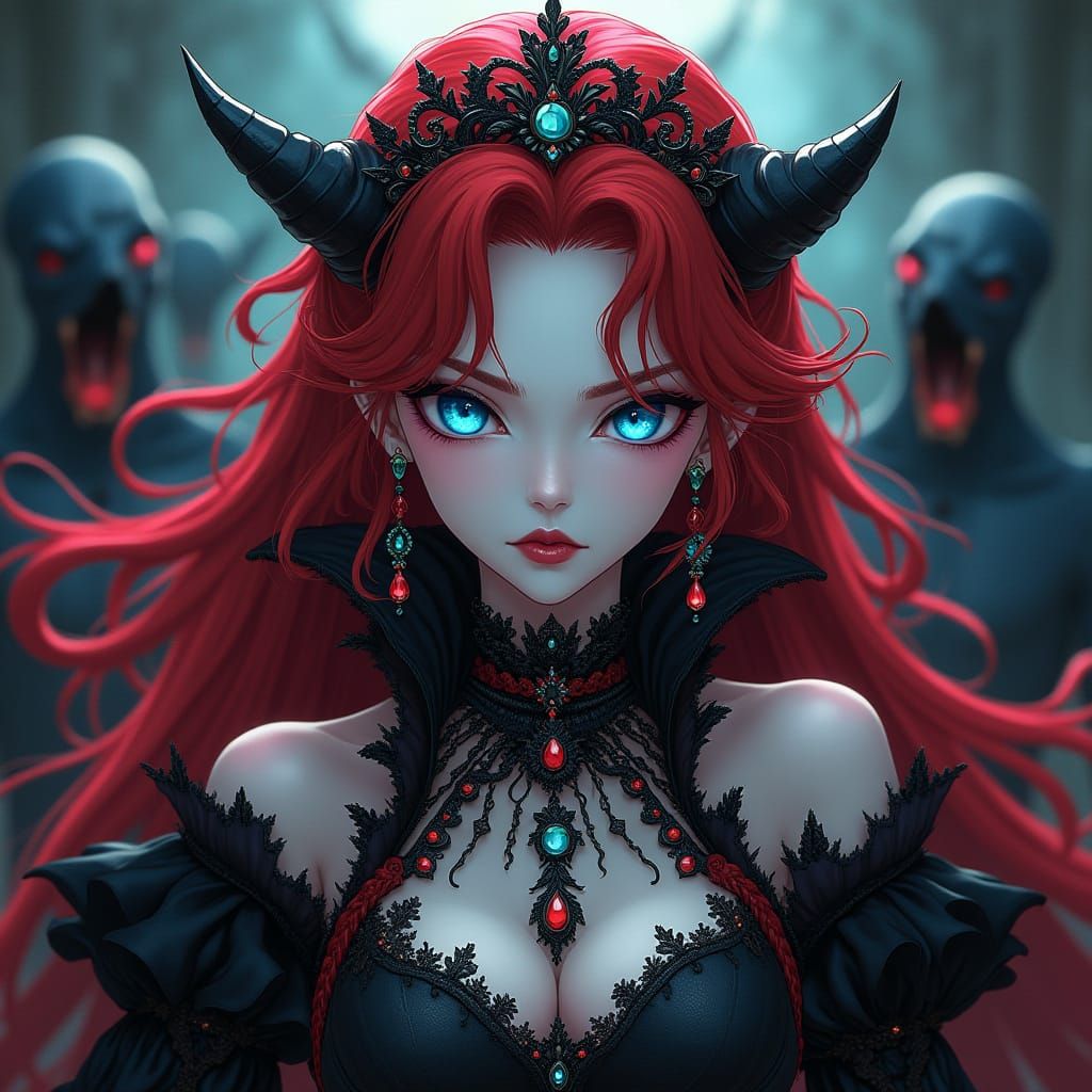 Gothic Anime Vampire Queen in Dark Fantasy Setting