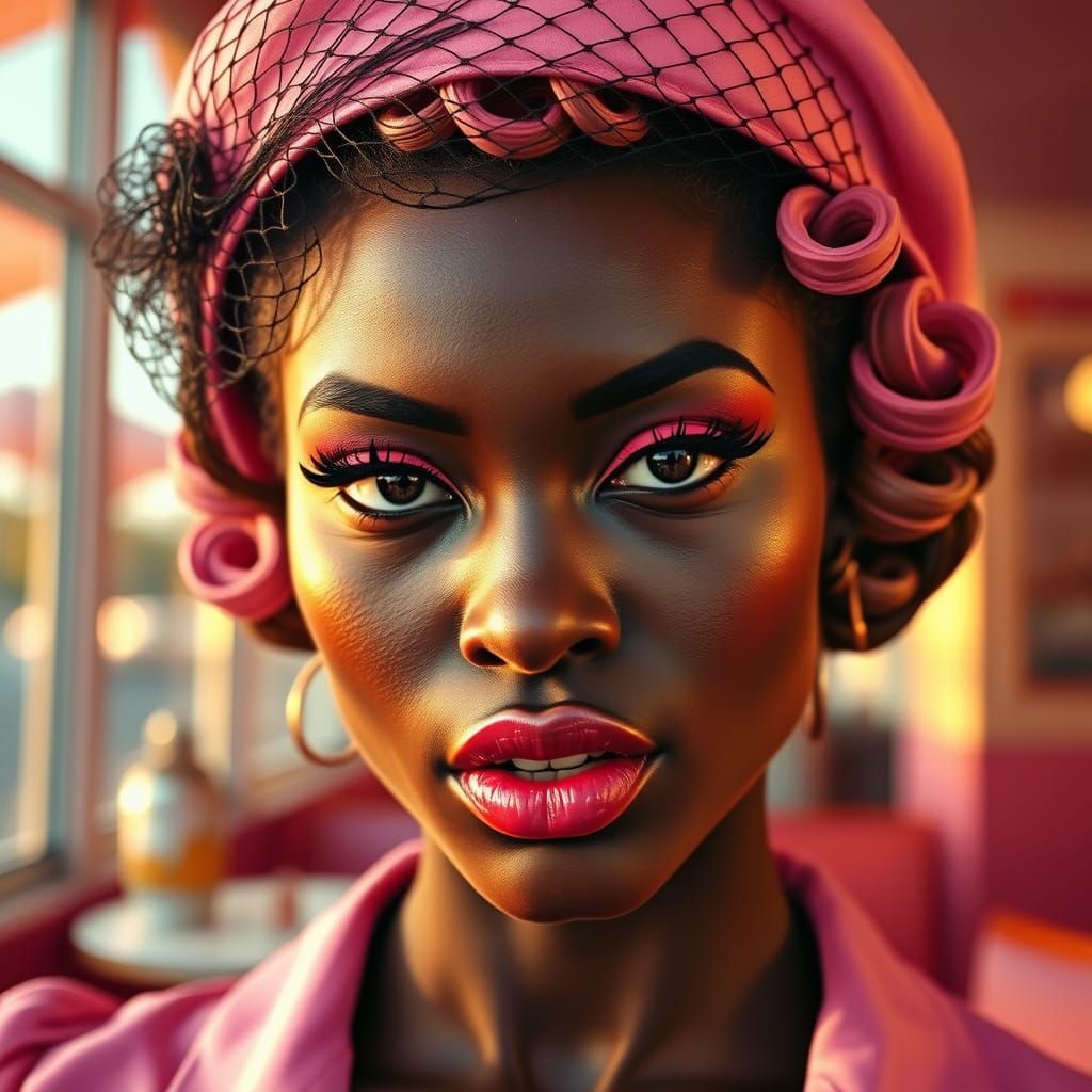 Sultry Noir Femme Fatale in Pink Pillbox Hat