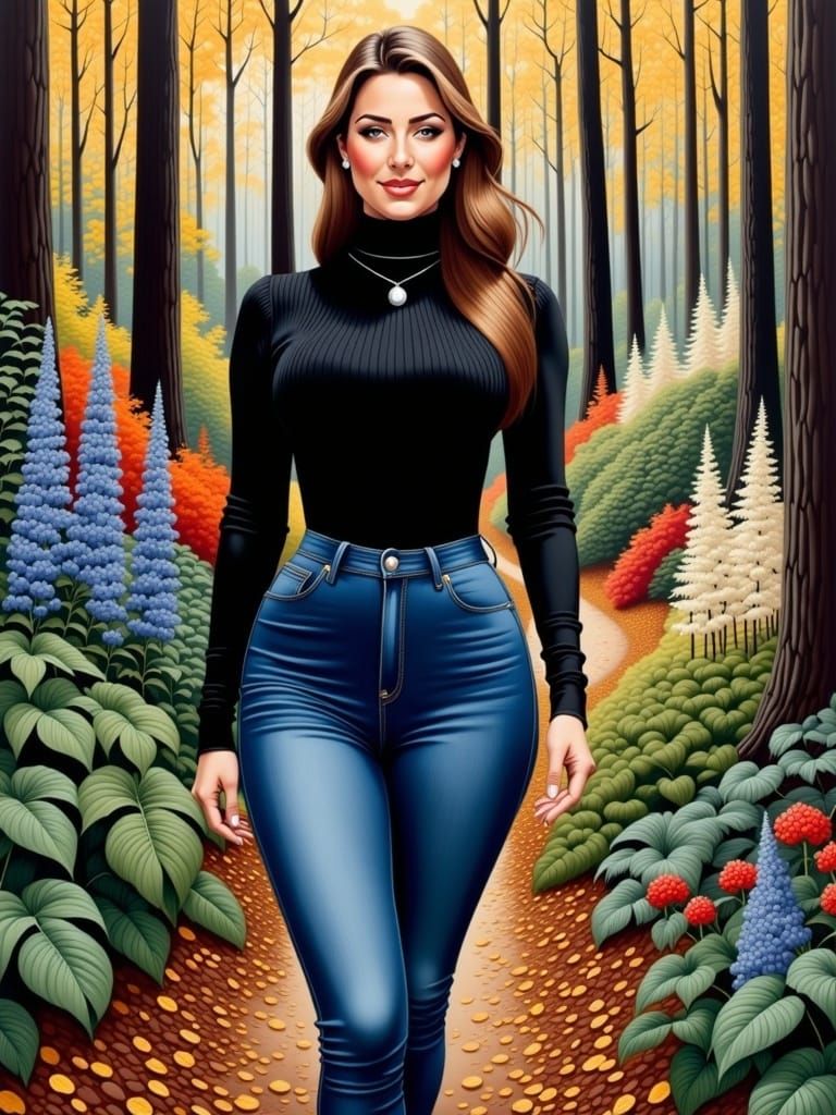 Mystic Garden: Woman in Charcoal Drawing Style