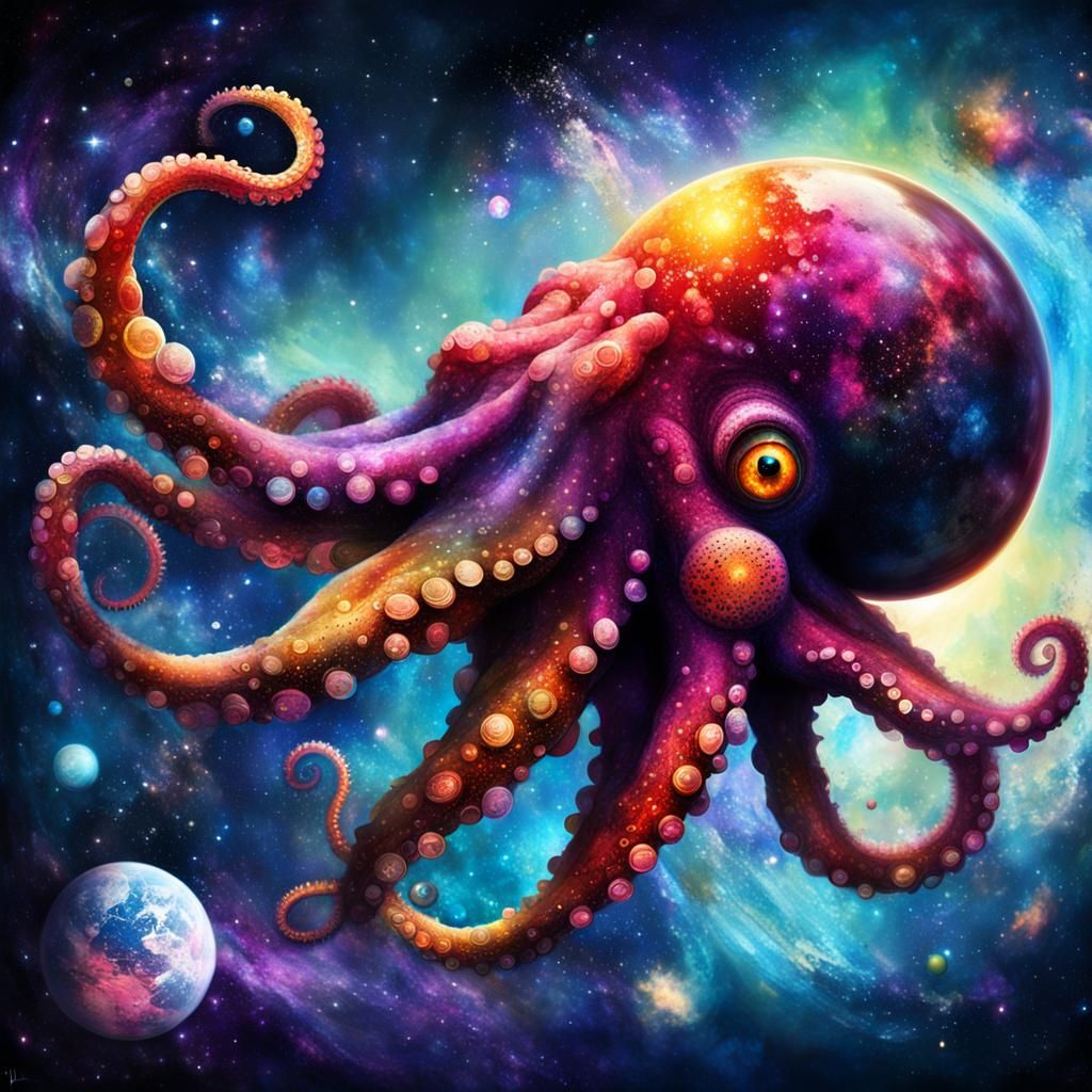 Octopus in Space. AI image prompt in my tutorials!