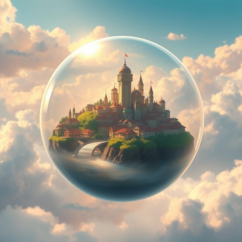City in Glass Sphere: Studio Ghibli Anime Style