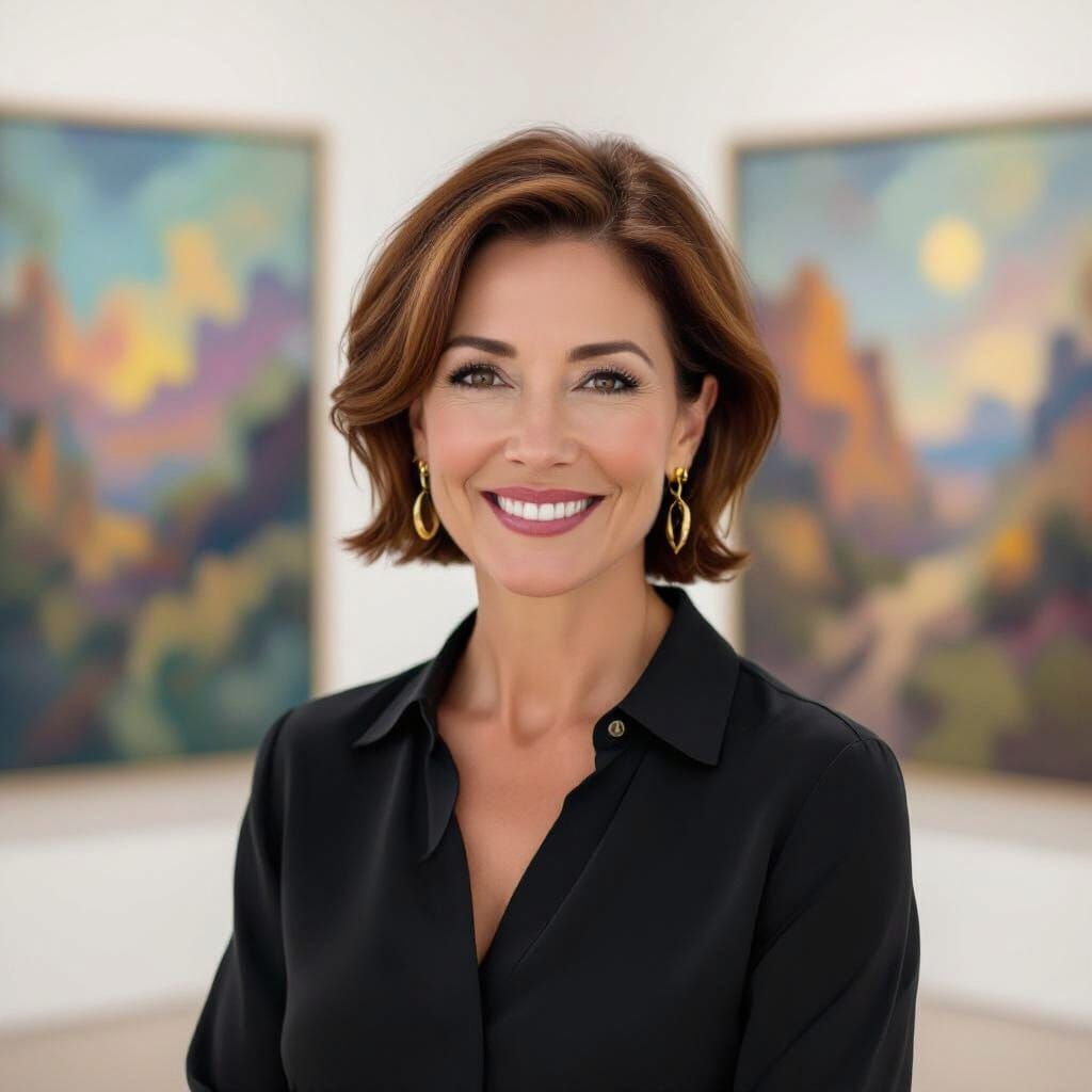 Woman in Art Gallery: Digital Painting with Warm Colors