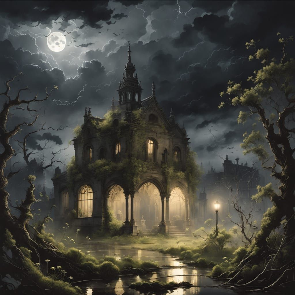 Creepy Abandoned Garden on a Stormy Night