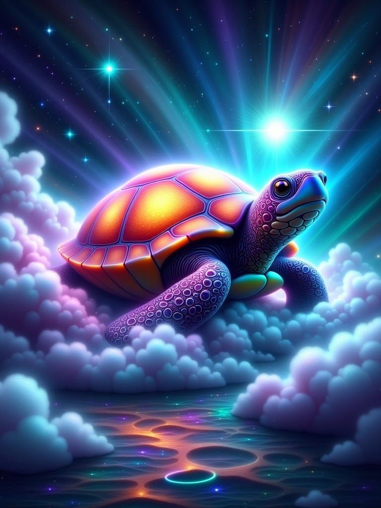 Bioluminescent Turtle Shell Radiating Celestial Energy
