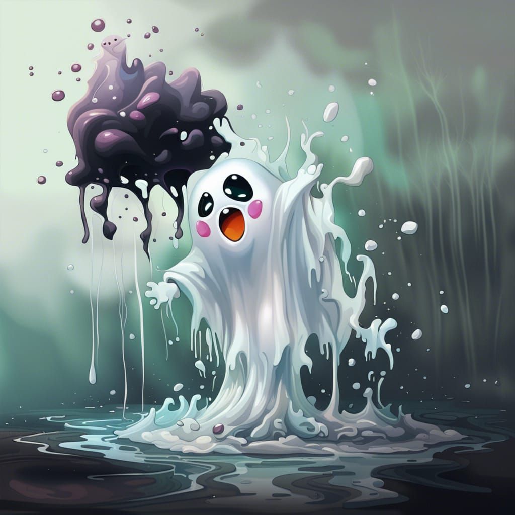 Supercute Ghost Splashing: Graffiti Art Style
