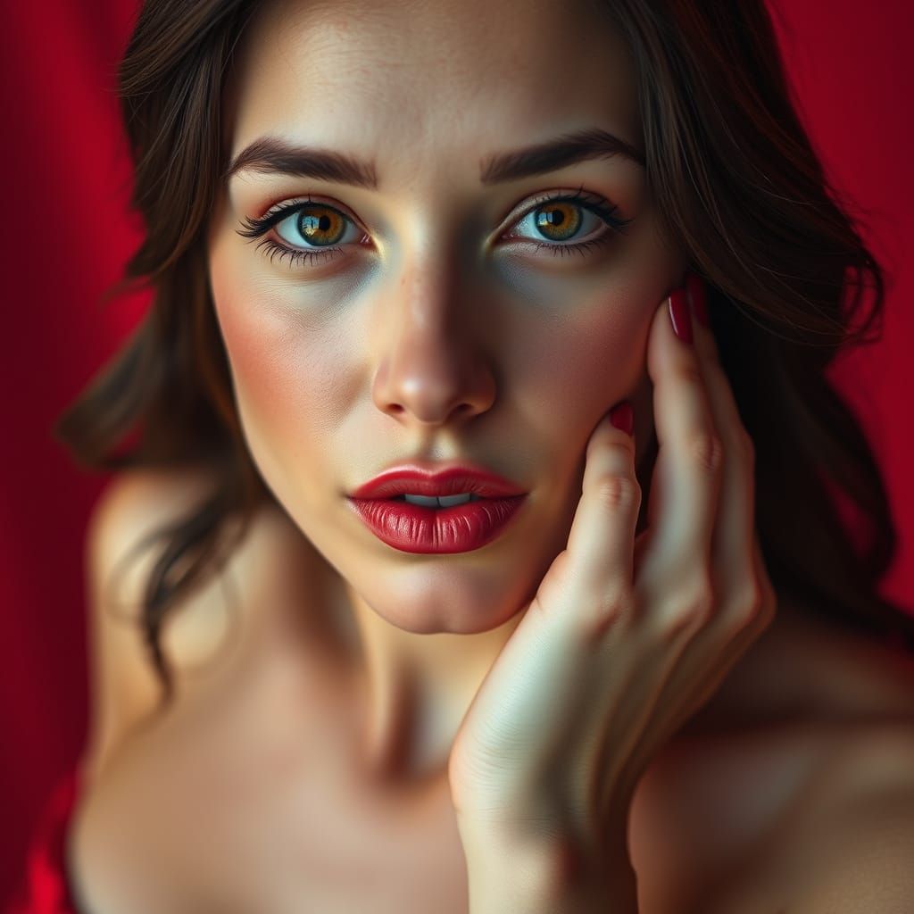 Sensual Pin-Up Goddess in Crimson Hues