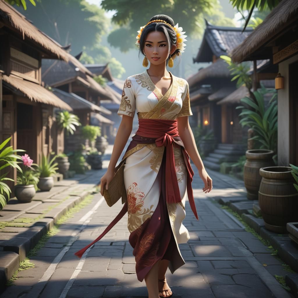 Balinese Woman in Traditional Dress: Anime Style