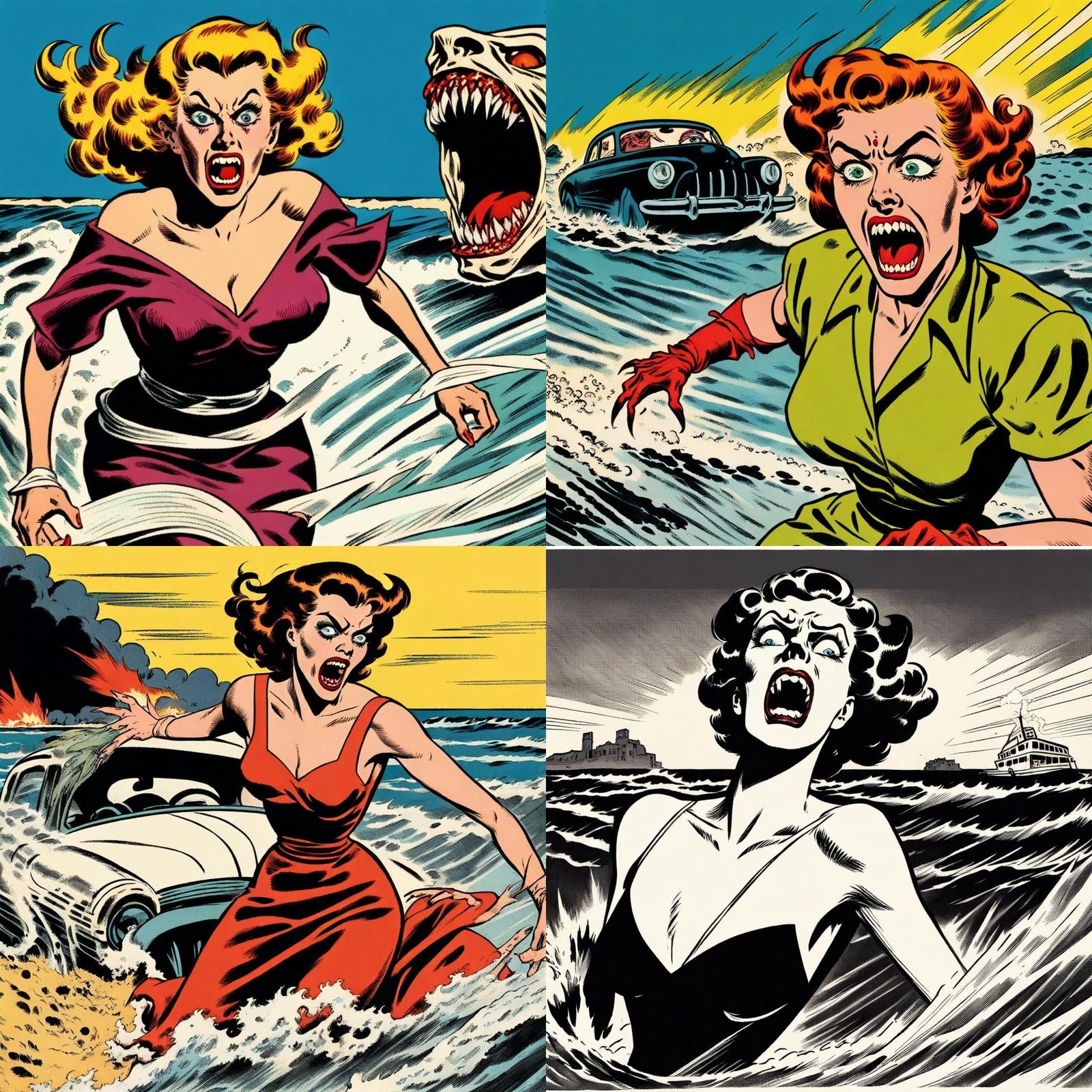 Demon Woman Emerges from the Ocean, Comic Book Style