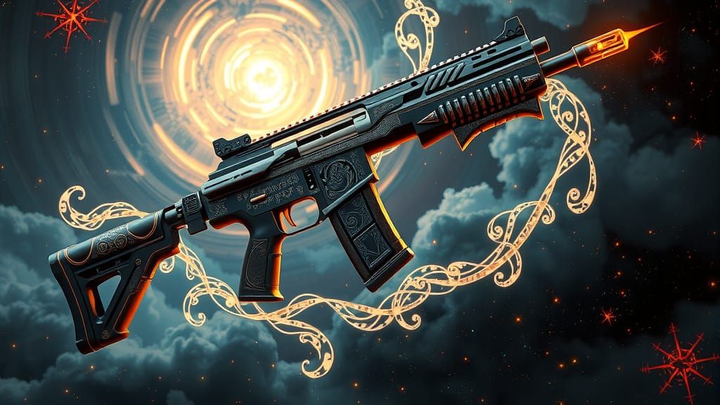 Majestic Cosmic Rifle in High-Fantasy Style