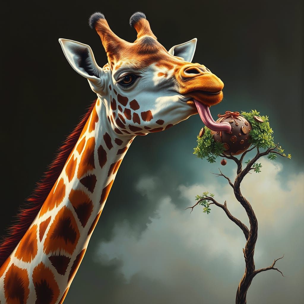 A Giraffe's Elegance and Longing in Vibrant Realistic Art