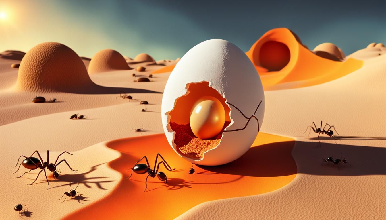 Surreal Cubist Egg Emerges in Desert Sun