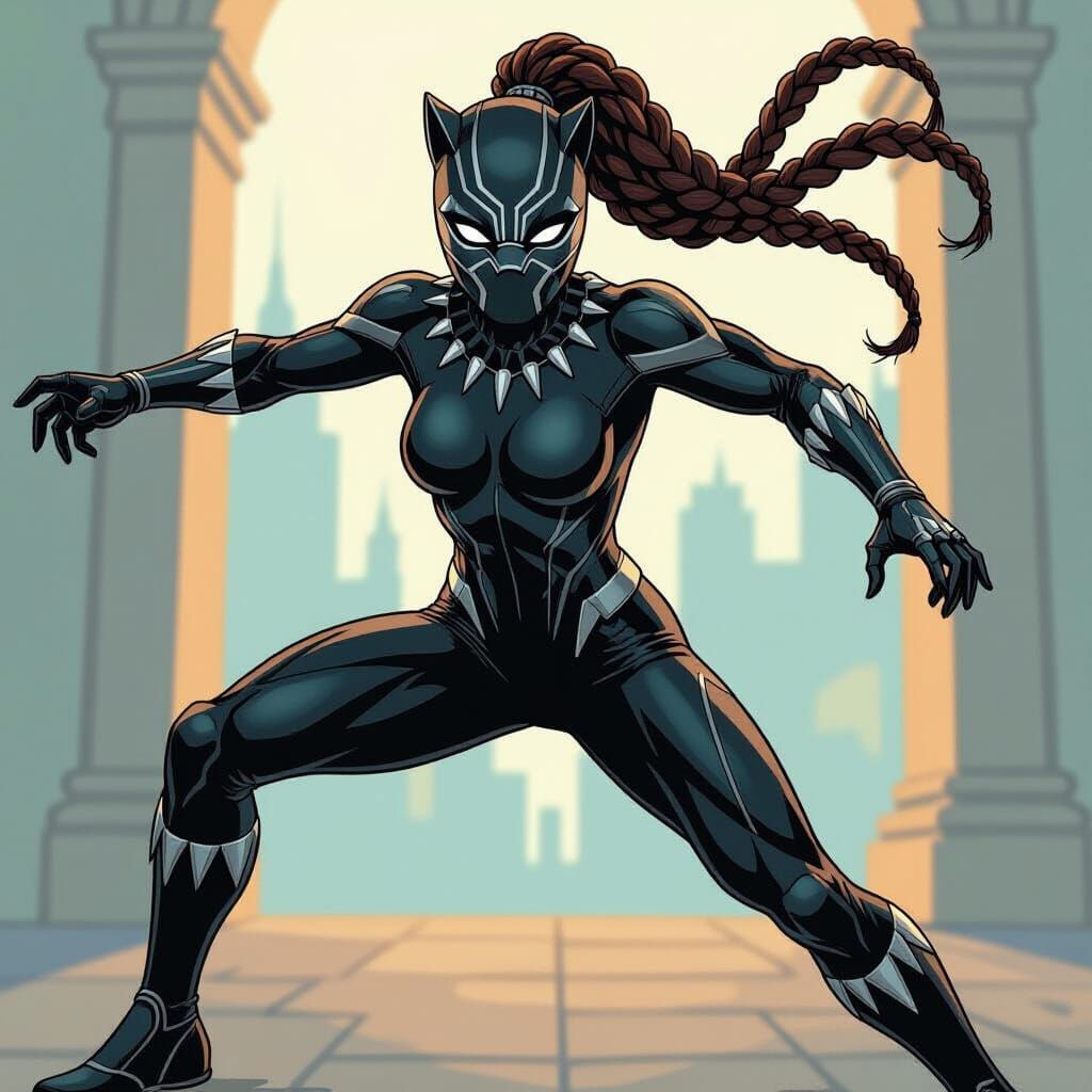 Shuri as Black Panther in Dynamic Comic Style
