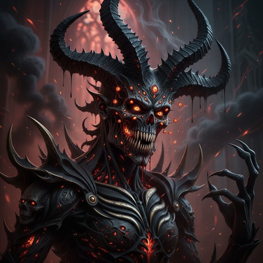 Demon of Ebony and Ivory in Dark Oil Paint