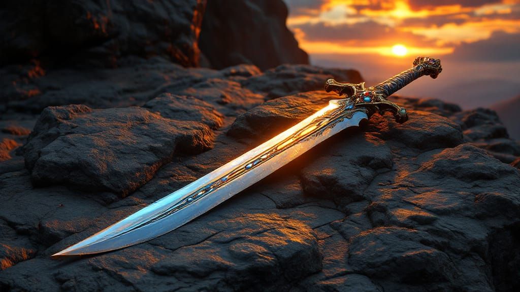 Ornate Jeweled Dagger in Dramatic Sunset Light