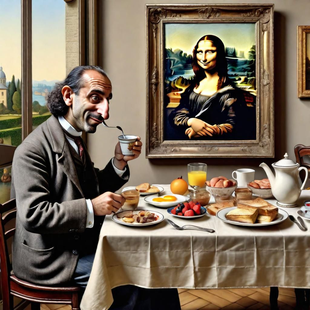 Cartoon Vincenzo Peruggia with Mona Lisa: Early 1900s Photo