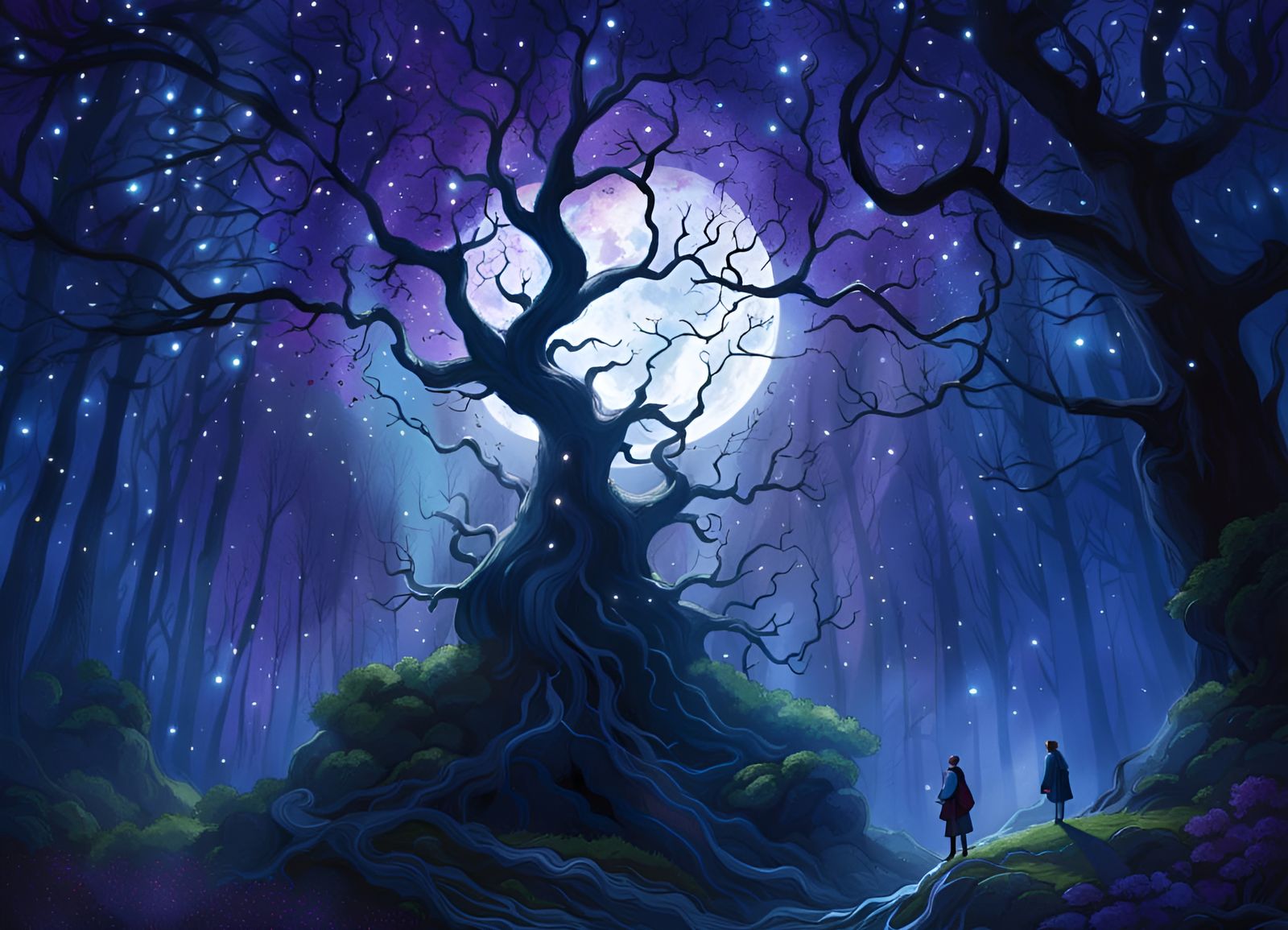 Cosmic Moon Over Nitrogen Bog in Ink Painting Style