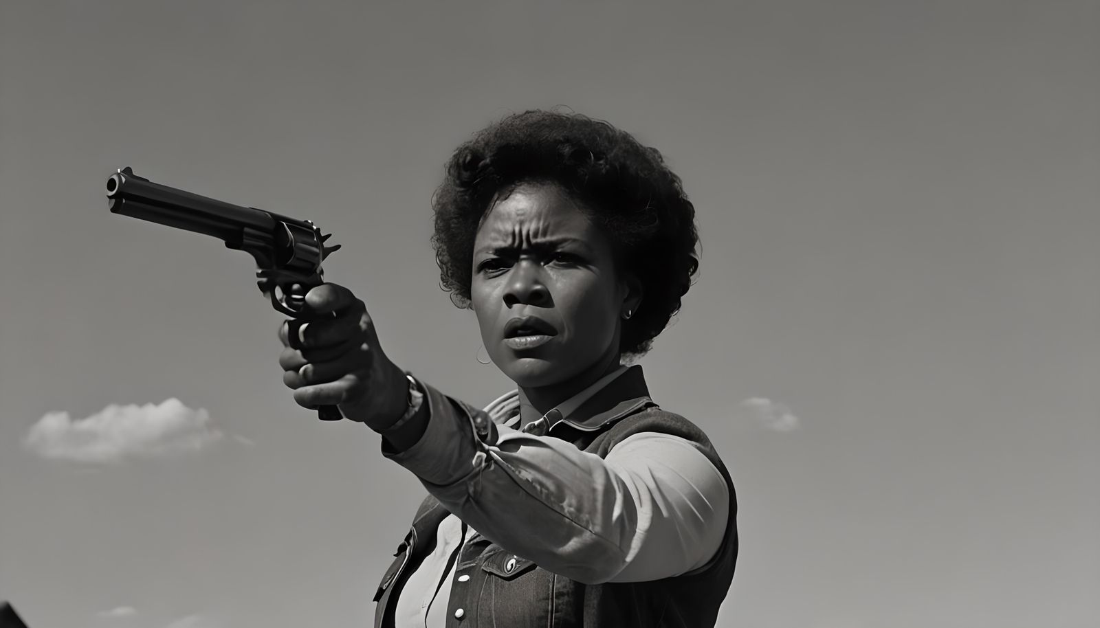 Furious Woman with Pistol in Western Movie Scene
