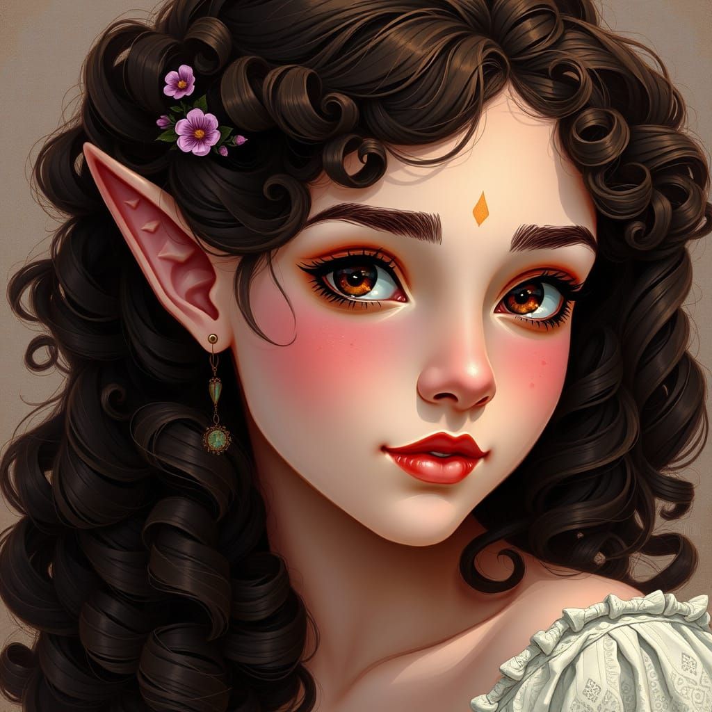 Enchanting Elf Girl in Alphonse Mucha Style