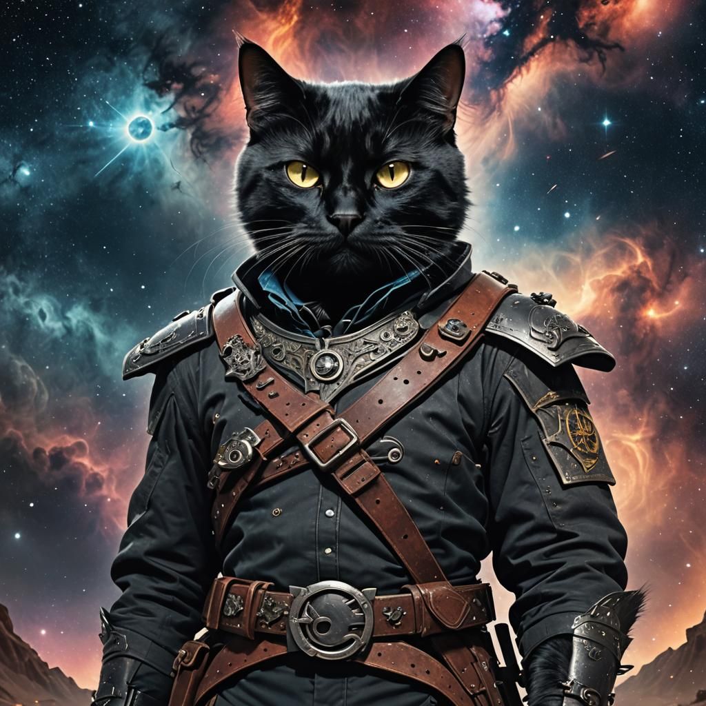 Hyperrealistic Cat Gunslinger in Nebula