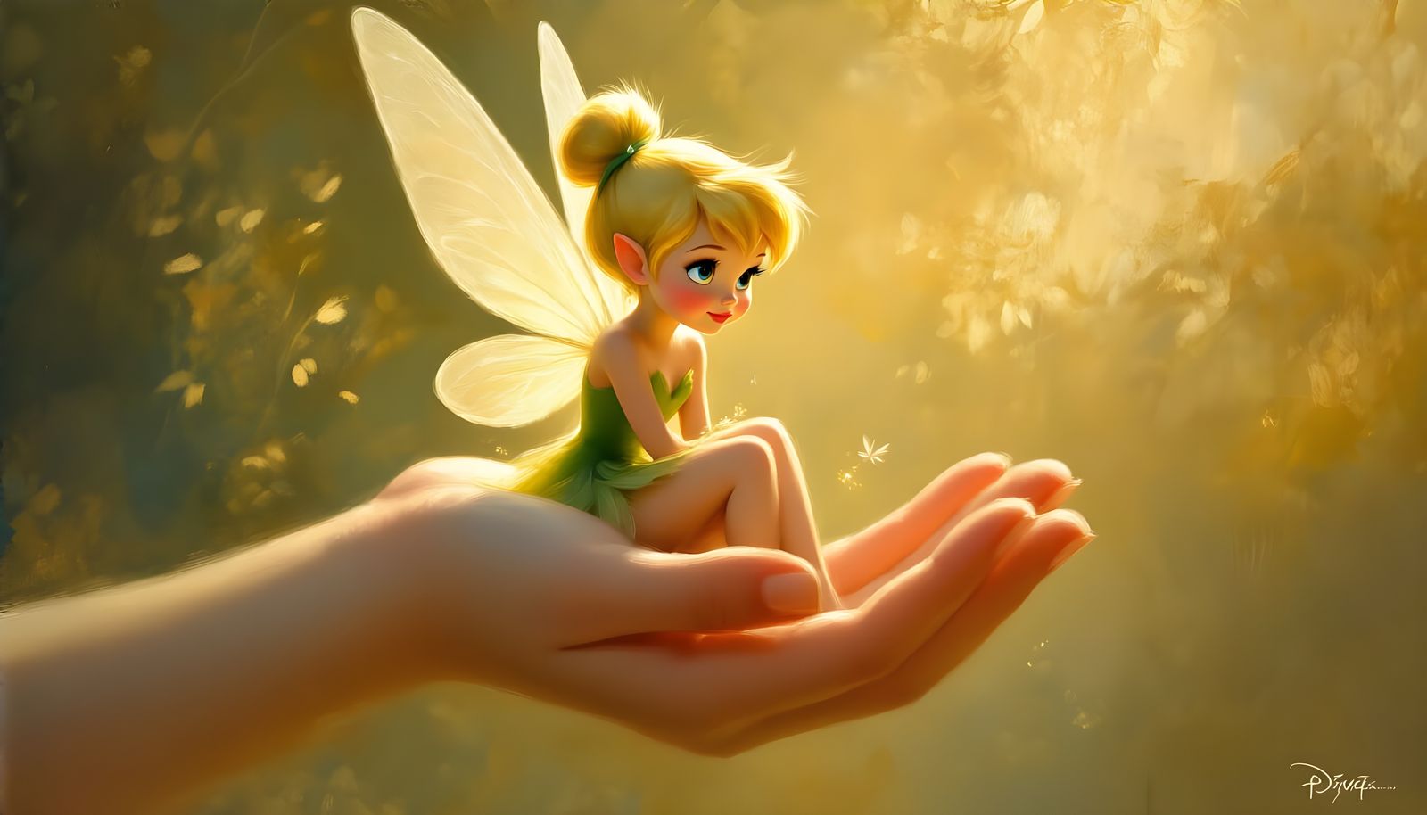 Tinkerbell on Hand, Renoir-Style Fairy Portrait