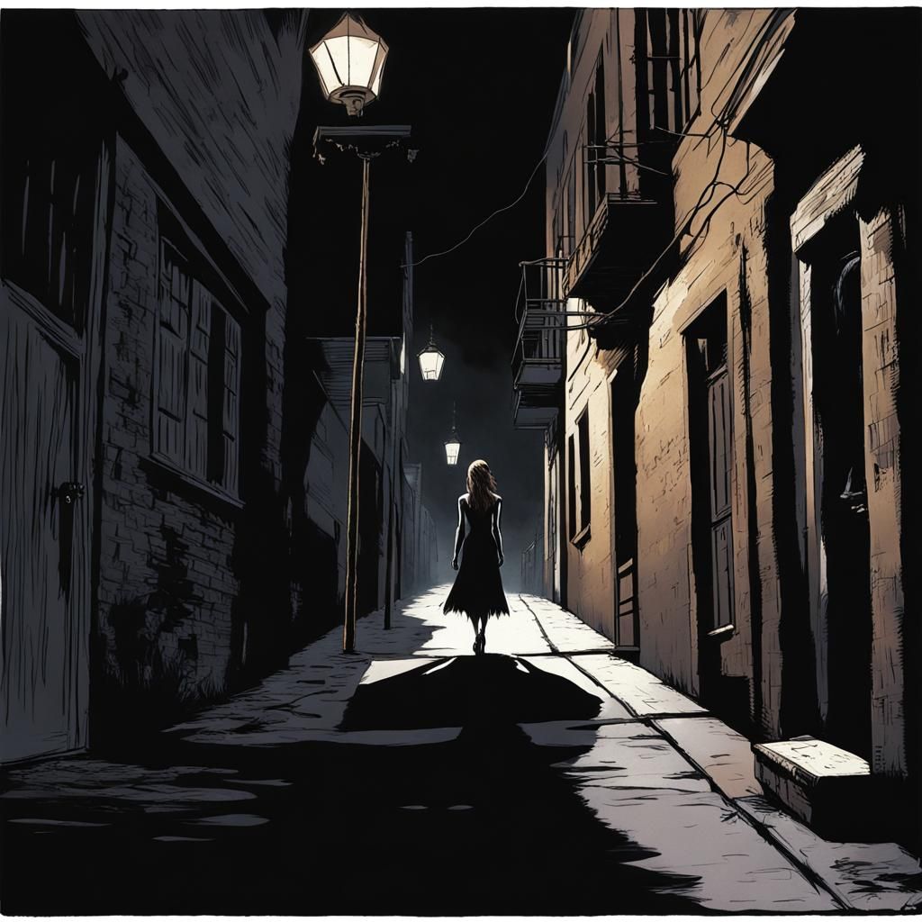 Prom Dress and Wolf Tail in Dark Alleyway